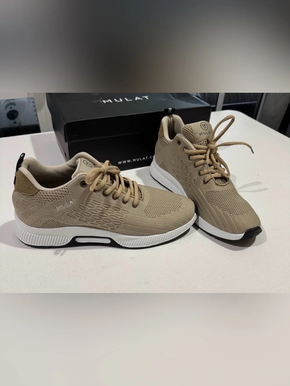 Men’s Beige Elevator Sneakers 2.4” Height Increase Size 45